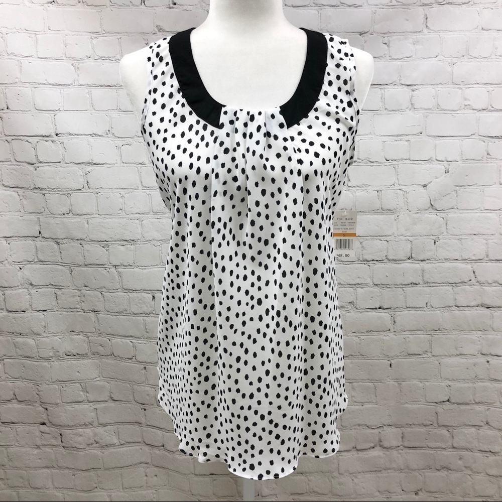 Spense Sleevless Blouse White with Black Dots Size Small Scoop Neck - Picture 2 of 9